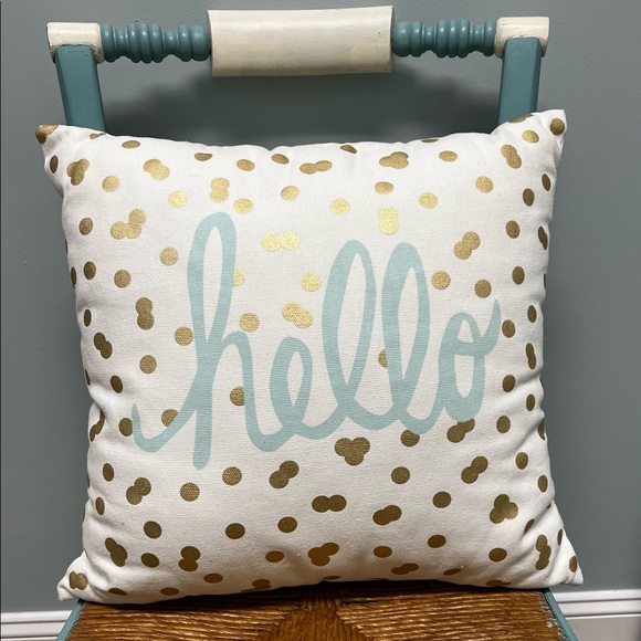 Hobby Lobby Decorative hello Pillow w/ Gold Polka Dots - Picture 1 of 3